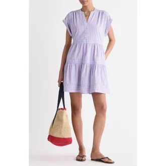 Vineyard Vines Dillon Harbor Seersucker UPF 30+ Minidress in Blue Red Stripe at Nordstrom, Size X-Small