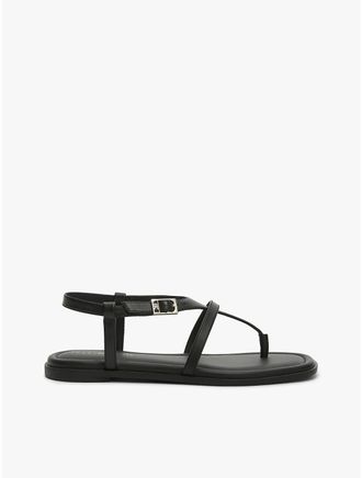Tommy Hilfiger Womens Buckled Leather Sandal - Black - US 6.5 / EU 37