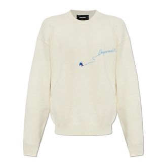 Dsquared2 Truien & Vesten, Heren, Beige, 2Xl, Wol, Sweater met geborduurd logo