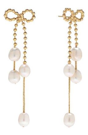 Eye Candy Los Angeles Melina Freshwater Pearl Bow Drop Earrings in Gold at Nordstrom Rack