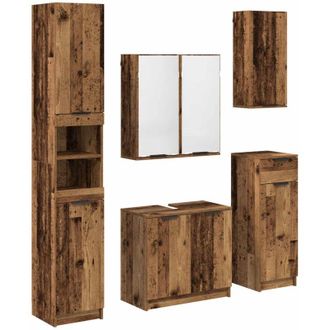 vidaXL Bathroom Furniture Set with Door 5 pcs Old Wood Engineered Wood vidaXL
