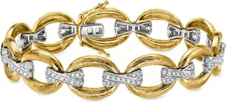 Ross-Simons Lab-Grown Diamond Textured Oval-Link Bracelet in Sterling Silver and 18kt Gold Over Sterling