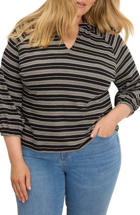 Nic+Zoe Jacquard Dot Stripe Knit Cotton Top in Black Multi at Nordstrom, Size 1X