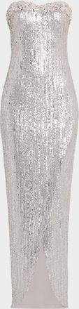 Pamella Roland Strapless Sequined Column Gown