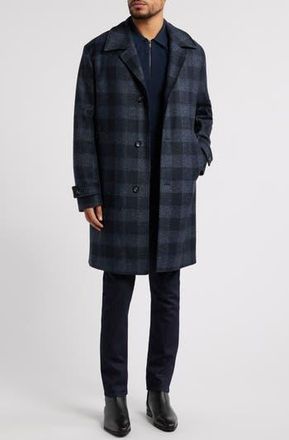 BOSS Clark Buffalo Check Jersey Coat in Dark Blue at Nordstrom Rack, Size 40