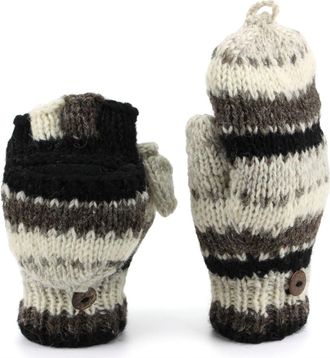 Loud Elephant Wool knit Fingerless Shooter gloves with fleece lining - Stripey (Dark grey)