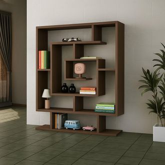 Dmora Librer&iacute;a Sanvu, Biblioteca 8 Estantes, Instalaci&oacute;n En Pared, Carga Estantes 2, 125x22x149h Cm Marr&oacute;n