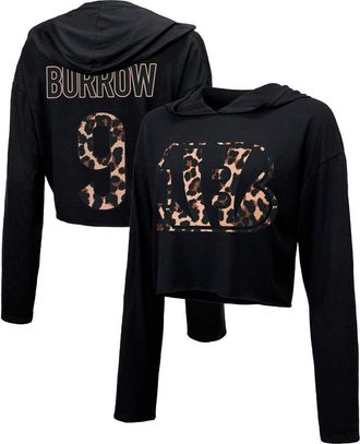 Majestic Threads Womens Majestic Threads Joe Burrow Black Cincinnati Bengals Leopard Player Name & Number Long Sleeve Cropped Hoodie at Nordstrom, Size Xx-Large