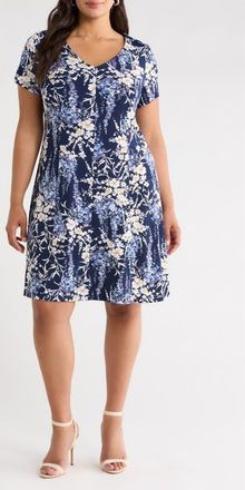Connected Floral Fit & Flare Dress in Slate at Nordstrom, Size 18W
