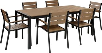 Beliani Conjunto De Jard&iacute;n 6 Plazas De Metal Negro Madera Clara Pl&aacute;stica Mesa Sillas Vernio