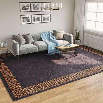 Berkfield Home Rug Washable Black & Gold 400x300 cm Anti Slip | Size: 100 cm diameter