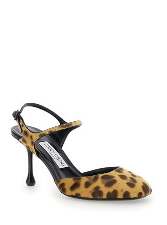 Jimmy Choo London Womens Brown Pumps With Sculpted Heel And Leopard Print Leather