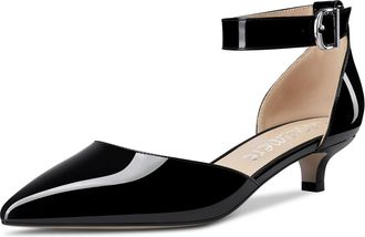 Castamere Womens Low Kitten Heel Pointed Toe Ankle Strap Pumps Court Shoe Cute Dress Two-Piece Buckle Sandals 3.5 CM Heels Black 6.5 UK