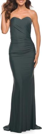 La Femme Sweetheart Strapless Gown with Side Ruching in Dark Emerald at Nordstrom, Size 14