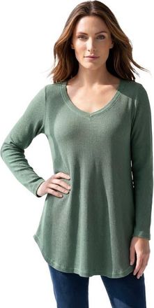 Roaman's Plus Size Knit Thermal V Neck Swing Tunic Long Sleeve in Cool Sage at Nordstrom, Size 12