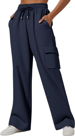 Generic Womens Joggers Elasticat High Waisted Sweatpants Wide Leg Cargo Trousers Baggy Jogging Pants Solid Colour Running Gym Workout Tracksuit Bottoms with P