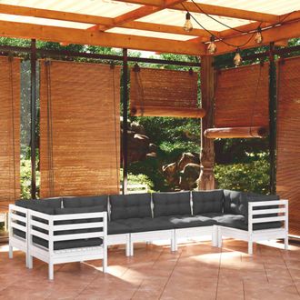 vidaXL Vidaxl - Muebles De Jard&iacute;n 7 Pzas Con Cojines Blanco Madera De Pino