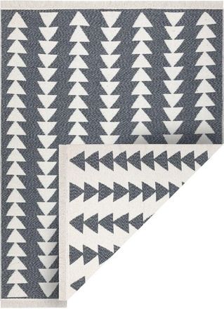 RugsX Rugsx - Carpet twin 22994 geometric, triangles cotton, double-sided, Ecological fringes - anthracite / cream grey 180x270 cm