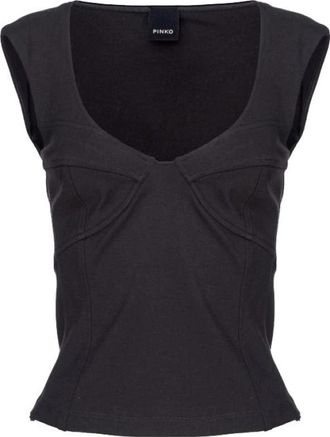 Pinko Mouwloze Viscose Top met Rits - Dames - Tops zonder mouwen - Zwart - M - Tops