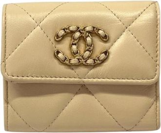 Chanel Pre-owned Vintage Bi-fold Portemonnee - Dames - Vintage Accessoires - Beige - ONE Size - Leer - Vintage