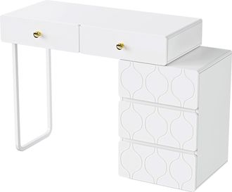 Urban Meuble Tocador elegante con diseño de ondas 5 cajones blancos tirador dorado
