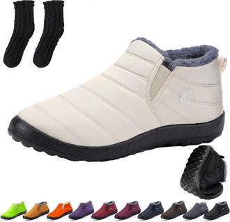 Generic Comfortable Orthopedic Winter Boots, Waterproof Non-Slip and Lightweight Snow Boots with Fur Food for Women Men (Beige,13.5)