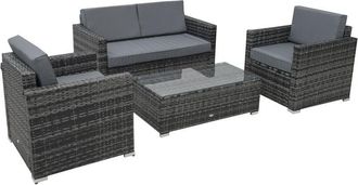 OUTSUNNY 4PC Rattan Sofa Set Outdoor Coffee Table Chair Wicker Garden Grey
