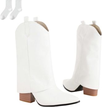 Generic Womens Ankle Boots with A 7.5 Cm Block Heel, Slip-On Boots in A Western Style, Elegant Pointed-Toe Booties, Comfortable Ankle Boots for Everyday Wear,