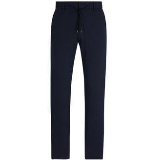 HUGO BOSS Slim-fit broek van stretch seersucker - Heren - Slim Fit Broeken - Blauw - S - Polyester - Broeken