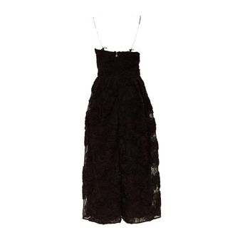 Rotate 3D Floral Lace Midi Dress With Fitted Bodice And Voluminous Skirt