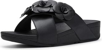 FitFlop Lulu Flower Cross Slides Womens Wedge Shoes Black : 11 M (B)