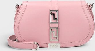 Versace Womens Logo Medium Shoulder Bag Leather Pink Silver Tone - Size: O/S