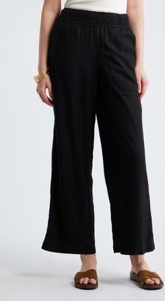Treasure & Bond Linen Blend Smocked Waist Wide Leg Pants in Black at Nordstrom, Size Xx-Small