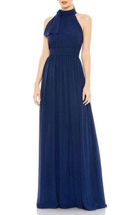 Mac Duggal A Line Chiffon Halter Neck Evening Gown in Midnight at Nordstrom, Size 12