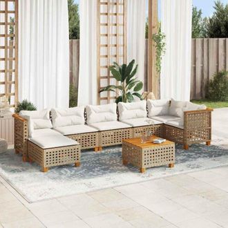 vidaXL Set De Sof&aacute;s De Jard&iacute;n Y Cojines 8 Piezas Rat&aacute;n Sint&eacute;tico Beige Vidaxl