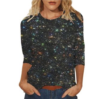 Generic Womens Sequin Shirt Large Sizes - New Years Eve Outfit Glitter Top 3/4 Sleeve Sweatshirt Festive Blouses Sports Sweatshirts Sequin Blouse Tops Glitter