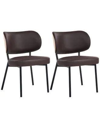 Beliani Set Di 2 Sedie Da Pranzo In Ecopelle Con Gambe In Ferro Nero Marrone Scuro Wonder