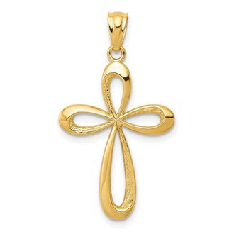 Diamond2Deal 14k Yellow Gold Polished Ribbon Cross Pendant