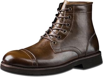 Generic Mens Ankle Boots Non Slip Block Heel Wearable Derby Cap Toe Genuine Leather Stylish Classic Vintage(5.5 UK)