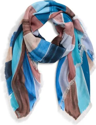 Echo Painted Chevron Print Silk Square Scarf in Denim Blue at Nordstrom
