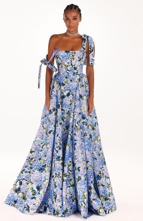 Milla A-Line Corset Taffeta Maxi Gown in Blue Hydrangea Print for Formal Occasions at Nordstrom, Size 6