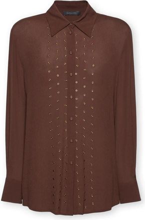 Elena Miro Viscose Shirt with Rhinestones - Dames - Overhemden - Bruin - 3XL - Overhemden
