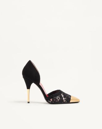 Valentino Garavani D&eacute;collet&eacute; Sinead In Camoscio E Pizzo 105mm Donna NERO/ORO 35.5
