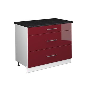 Vicco Mueble Bajo De Cocina Fame-line, Rojo Burdeos Alto Brillo/blanco, 100 Cm, Et Antracita, Vicco