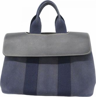Herm&egrave;s Navy Toile Chevron Tote Bag (Pre-Owned)