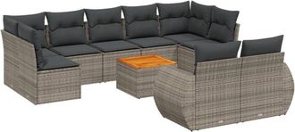 vidaXL Set De Sof&aacute;s De Jard&iacute;n 10 Pzas Con Cojines Rat&aacute;n Sint&eacute;tico Gris Vidaxl