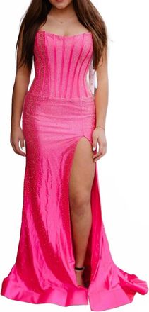 Sherri Hill Fitted Hot Fix Strapless Prom Dress In Bright Fuchsia