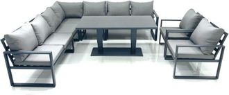 Fimous Fimous 9 Seater Outdoor Aluminum Garden Furniture Set Corner Sofa 2 Chairs Adjustable Rising Lifting Dining Table Sets Dark Grey