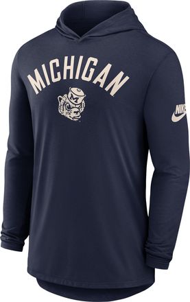 Nike Michigan Legacy Arch Nike Mens Dri-FIT College Long-Sleeve Hooded T-Shirt in Blue | 01NB41SMWV-3HJ