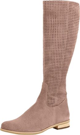 Generic Womens Mid Calf Boots Khaki Color Comfortable Low Heel Round Toe Perforated Suede for Autumn Winter Casual Boots(Khaki, 3.5)